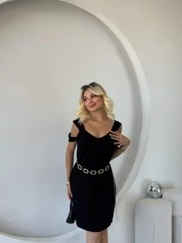 Women's Strappy Cold Shoulder Detailed Modal Dress - 5