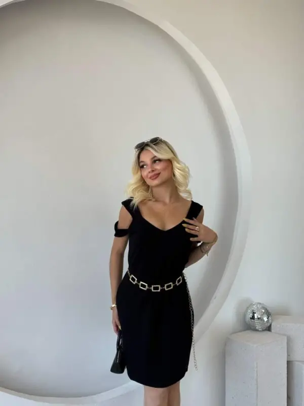 Women's Strappy Cold Shoulder Detailed Modal Dress - 5