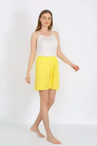 Women's Strappy Cotton Knit Shorts Set Yellow 3620 - 1