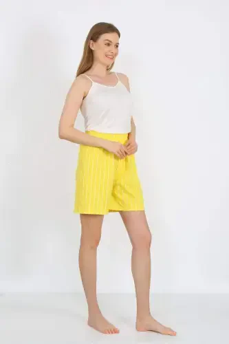 Women's Strappy Cotton Knit Shorts Set Yellow 3620 - BÜYÜKBEDENIZ (1)