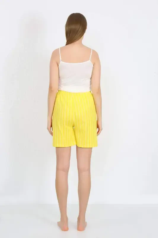 Women's Strappy Cotton Knit Shorts Set Yellow 3620 - 4