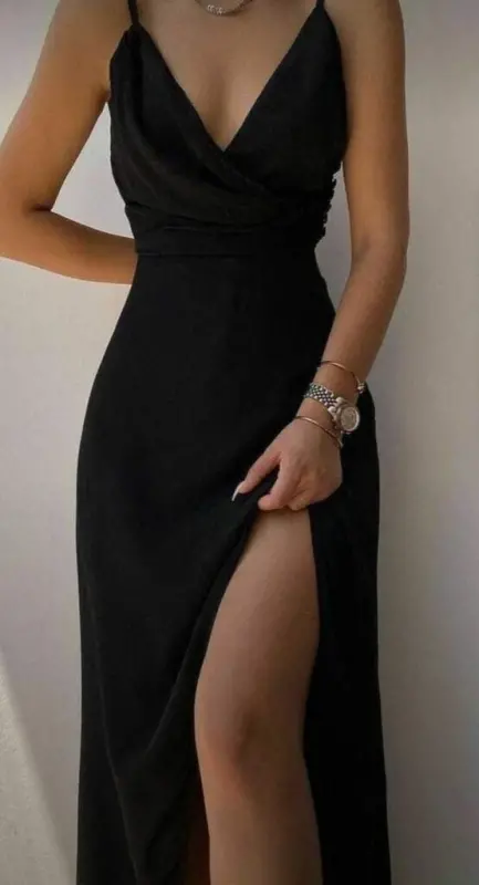 Women's Strappy Crossover Neckline Deep Slit Crepe Dress - 2