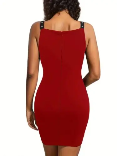 Women's Strappy Deep V-Neck Birdseye Detailed Shimmer Crepe Dress - 2