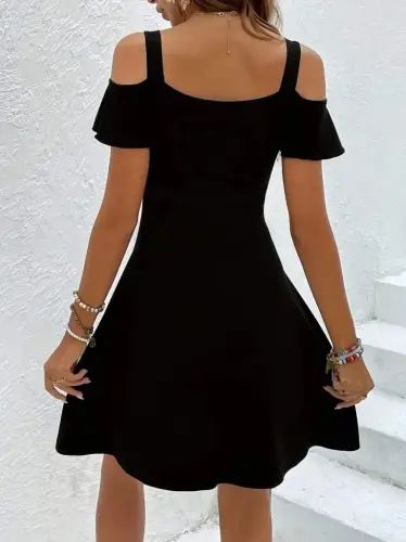 Women's Strappy Deep V Neck Viscose Dress - BÜYÜKBEDENIZ (1)