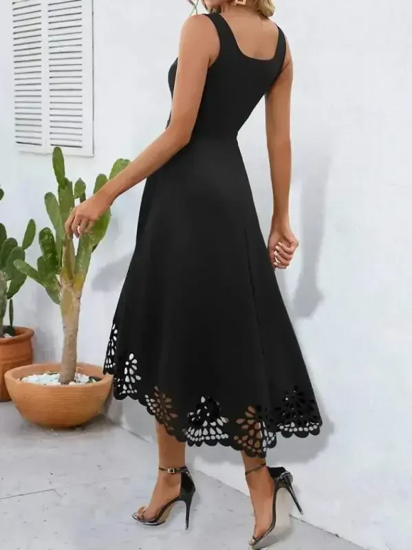 Women's Strappy Geometric Neck Floral Laser Cut Imported Crepe Dress - 4