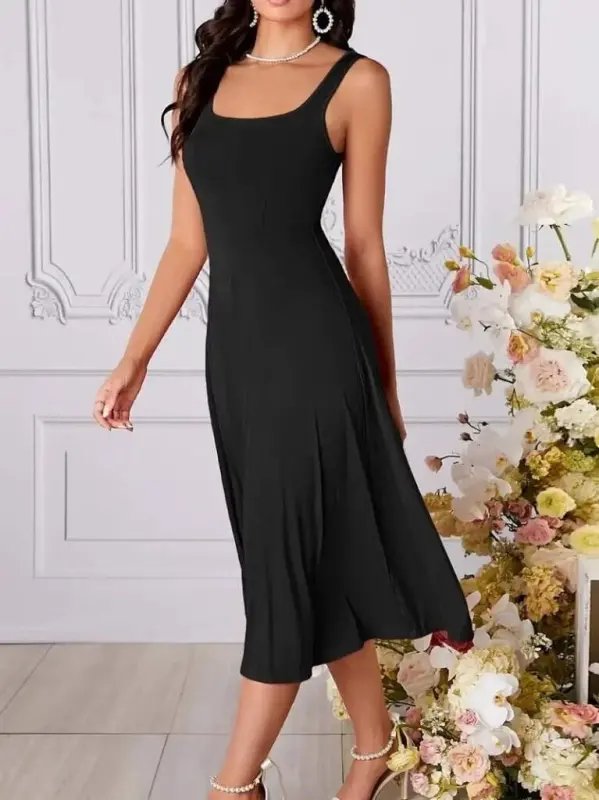 Women's Strappy Geometric Neckline Wide Leg Detailed Imported Crepe Dress - 2