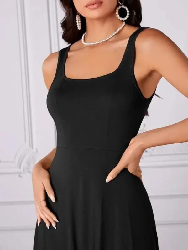 Women's Strappy Geometric Neckline Wide Leg Detailed Imported Crepe Dress - 4