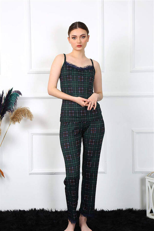 Women's Strappy Green Plaid Pajama Set 4135 - 2