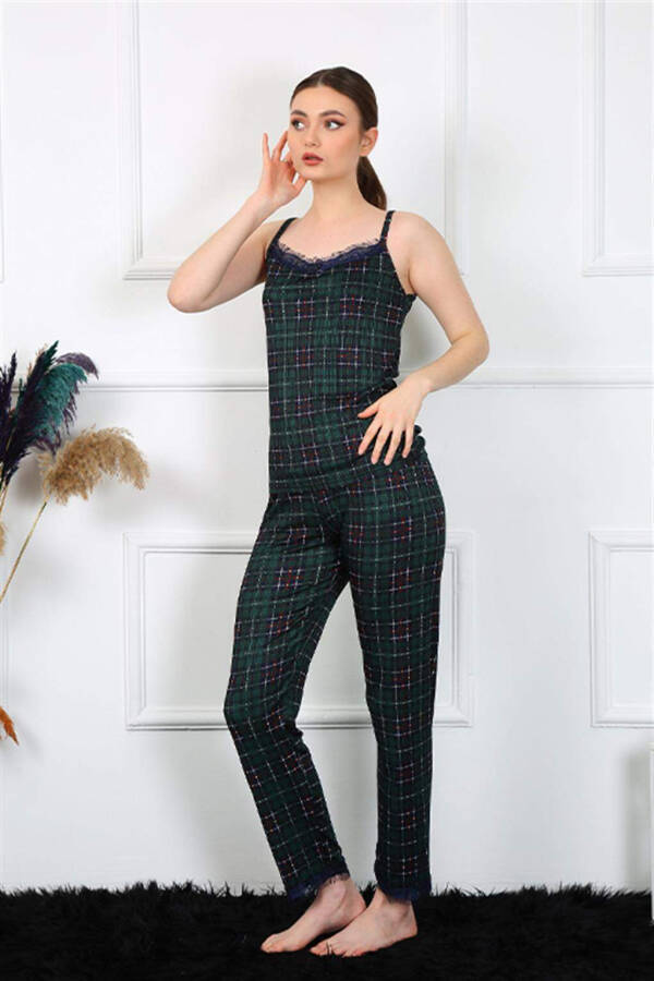 Women's Strappy Green Plaid Pajama Set 4135 - 3