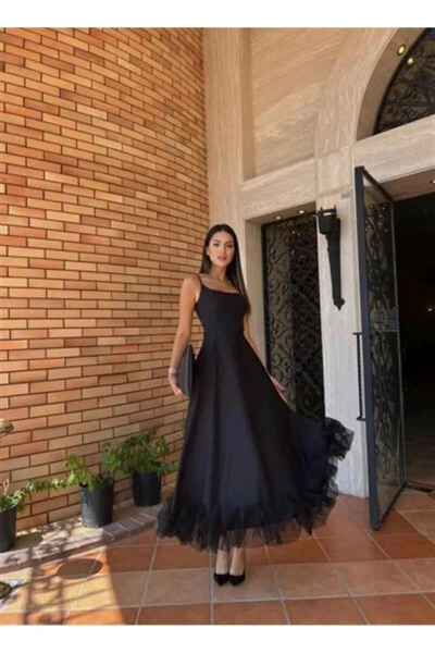 WOMEN'S STRAPPY MIDI FORMAL DRESS WITH TULLE DETAIL - 3