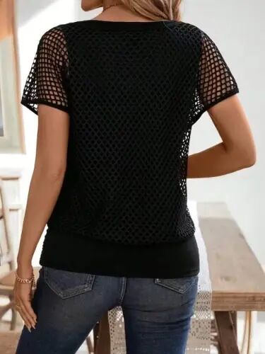 Women's Strappy Round Neck Viscose Tank Top and Mesh Detailed Blouse Two-Piece Set - 4