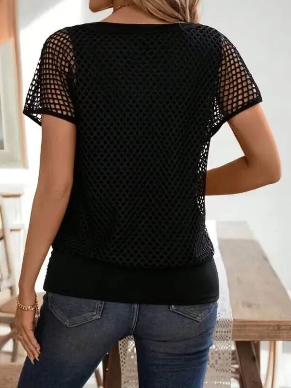 Women's Strappy Round Neck Viscose Tank Top and Mesh Detailed Blouse Two-Piece Set - 4