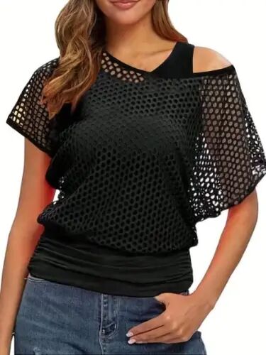 Women's Strappy Round Neck Viscose Tank Top and Mesh Detailed Blouse Two-Piece Set - 6