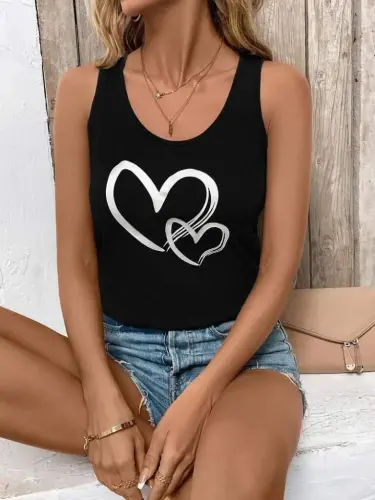 Women's Strappy Scoop Neck Heart Print Viscose Blouse - 1