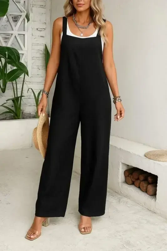 Women's Strappy Side Zipper Wide Leg Valencia Jumpsuit - BÜYÜKBEDENIZ