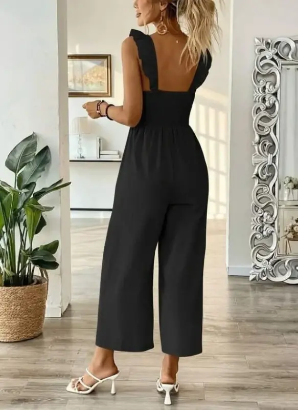 Women's Strappy Smocked Detail Pockets Long Jumpsuit - 5