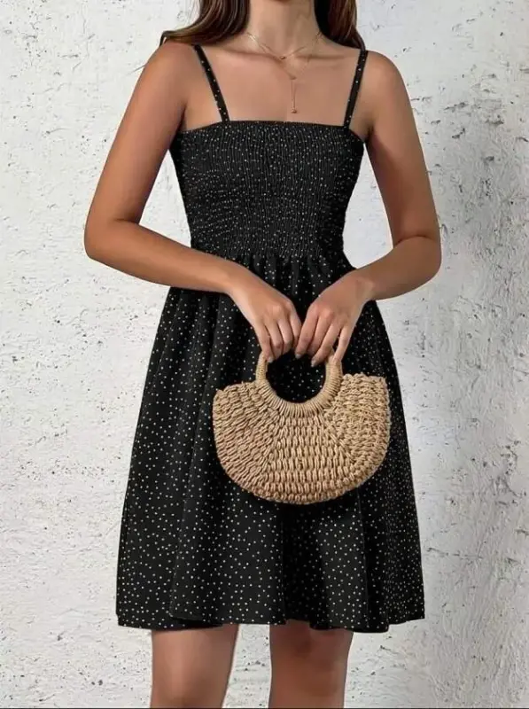 Women's Strappy Smocked Patterned Short Supreme Dress - 3