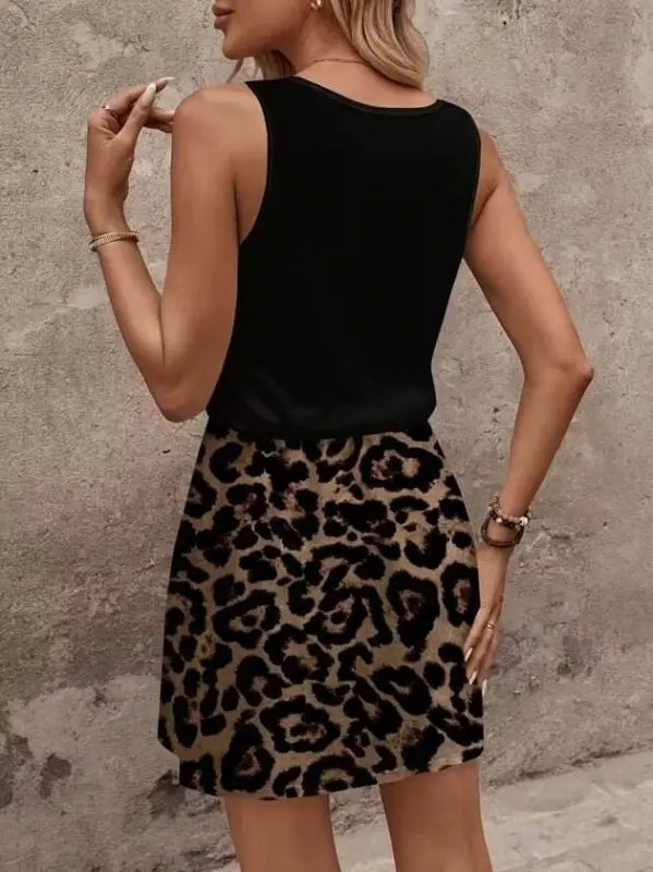 Women's Strappy Square Neck Viscose Top Patterned Short Interlock Dress - 3