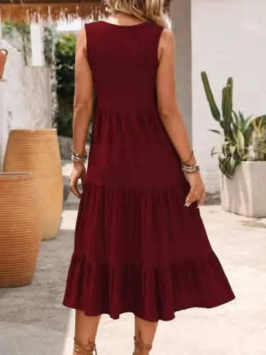 Women's Strappy V-Neck Front-Buttoned Midi Crinkle Dress - 4