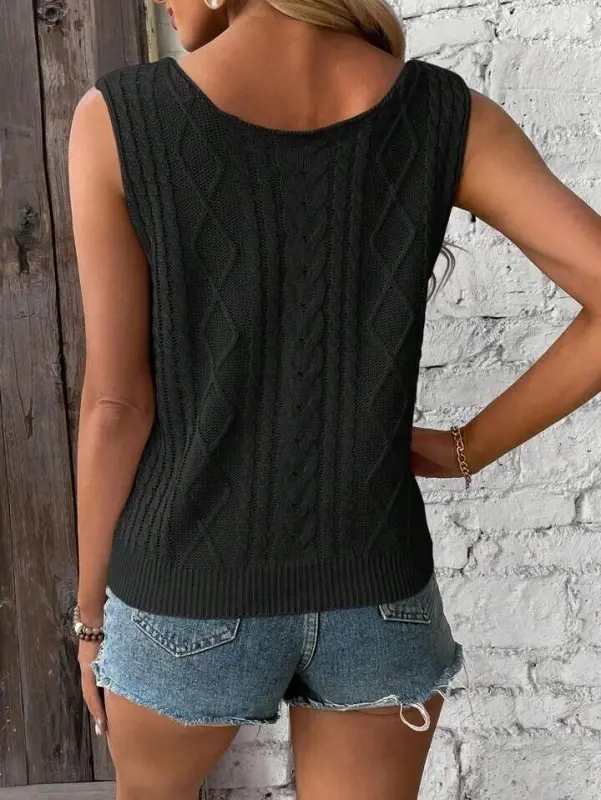 Women's Strappy V Neck Knit Detail Tricot Blouse - 2