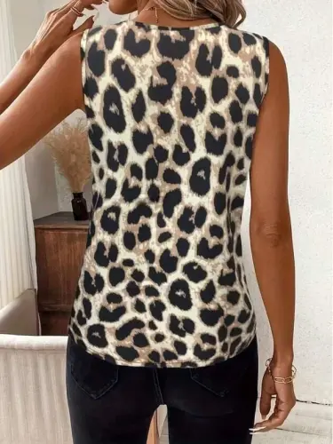 Women's Strappy V-Neck Leopard Print Supreme Blouse - BÜYÜKBEDENIZ (1)