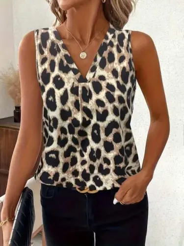Women's Strappy V-Neck Leopard Print Supreme Blouse - 3