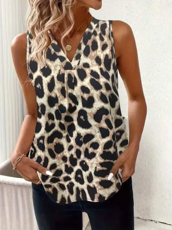 Women's Strappy V-Neck Leopard Print Supreme Blouse - 5