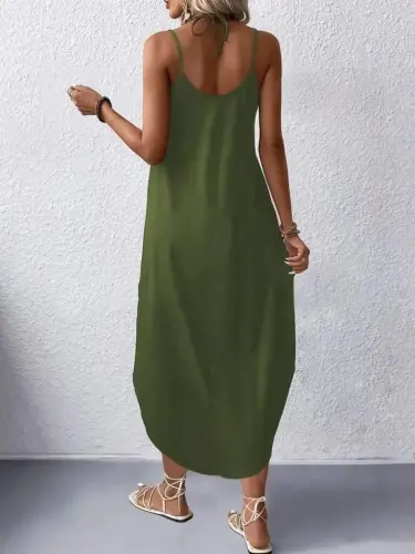 Women's Strappy V Neck Long Viscose Dress - BÜYÜKBEDENIZ (1)