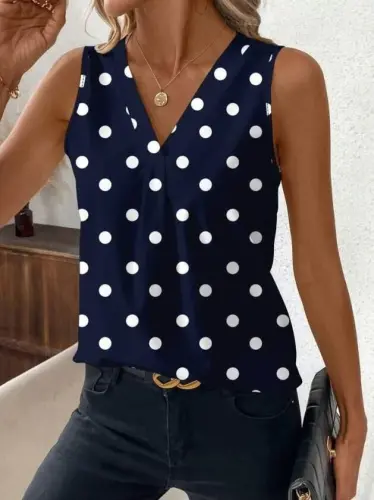 Women's Strappy V-Neck Polka Dot Single Jersey Blouse - 1