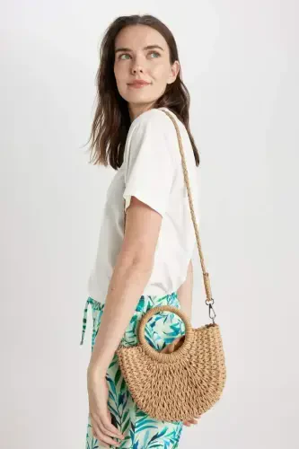 Women's Straw Handbag - Light Sand - 1
