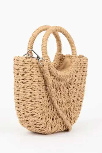 Women's Straw Handbag - Light Sand - 3