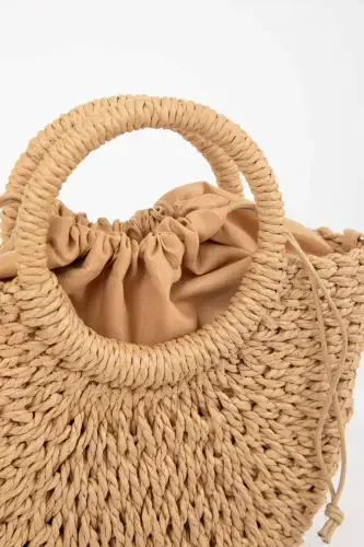 Women's Straw Handbag - Light Sand - 5