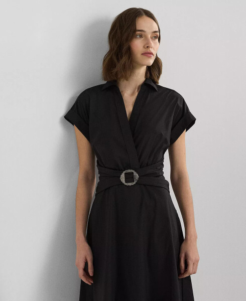 Women's Stretch-Cotton Blend Surplice Dress Black - 4