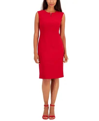 Women's Stretch Crepe Sleeveless Sheath Dress - Fire Red - 1