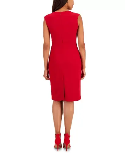 Women's Stretch Crepe Sleeveless Sheath Dress - Fire Red - 4