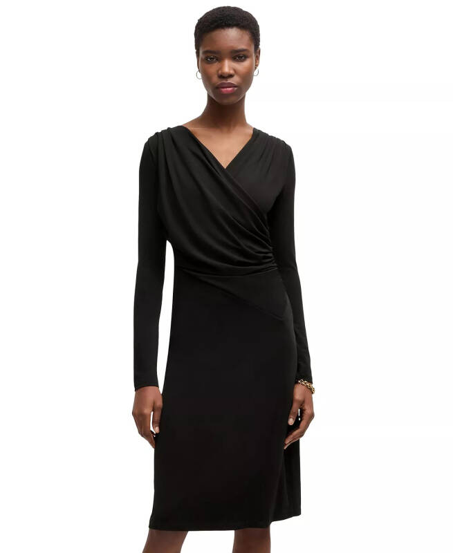 Women's Stretch Crepe Wrap-Front Dress - 1