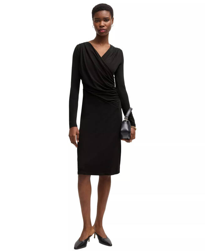Women's Stretch Crepe Wrap-Front Dress - 4