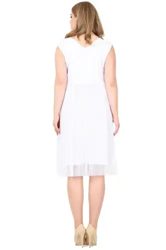 Women's Stretchy Polka Dot Tulle Elastic Elegant Midi White Dress KL3054 - 3