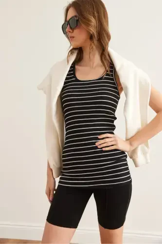 Women's Striped Black Long Bustier Tank Top ATL-00000003-Striped Black - 4