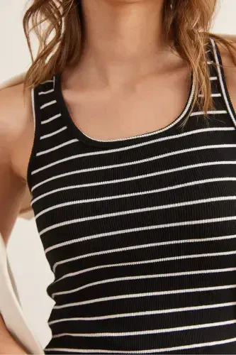Women's Striped Black Long Bustier Tank Top ATL-00000003-Striped Black - 5