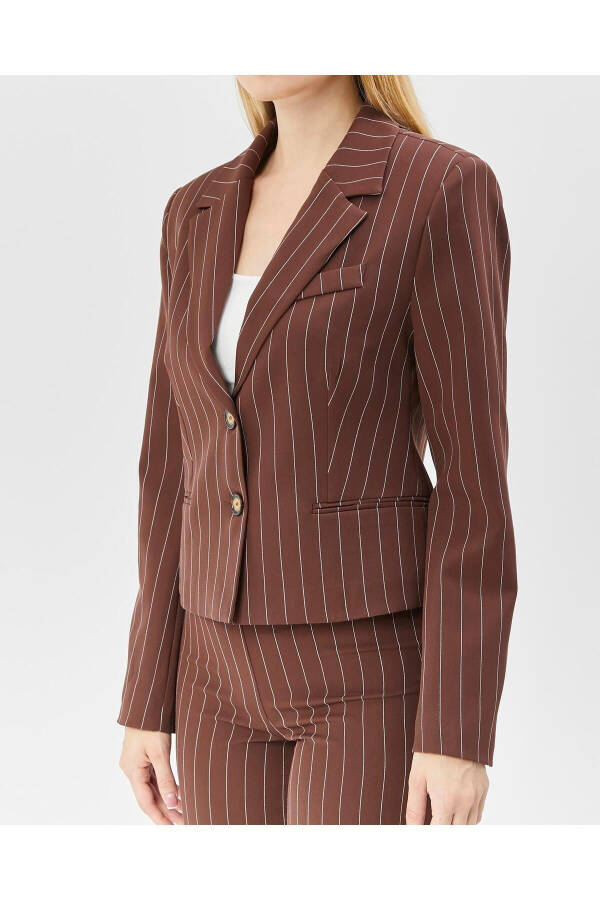 Women's Striped Classic Crop Biker Jacket COFFEE - 1