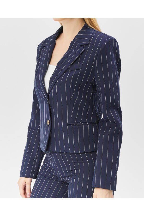 Women's Striped Classic Crop Biker Jacket NAVY - 1