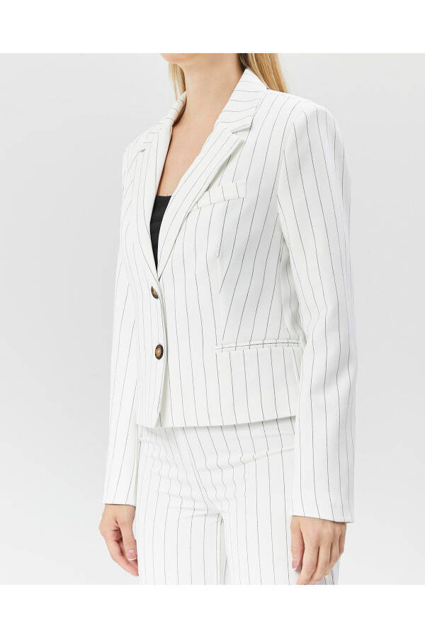 Women's Striped Classic Crop Biker Jacket WHITE - 1