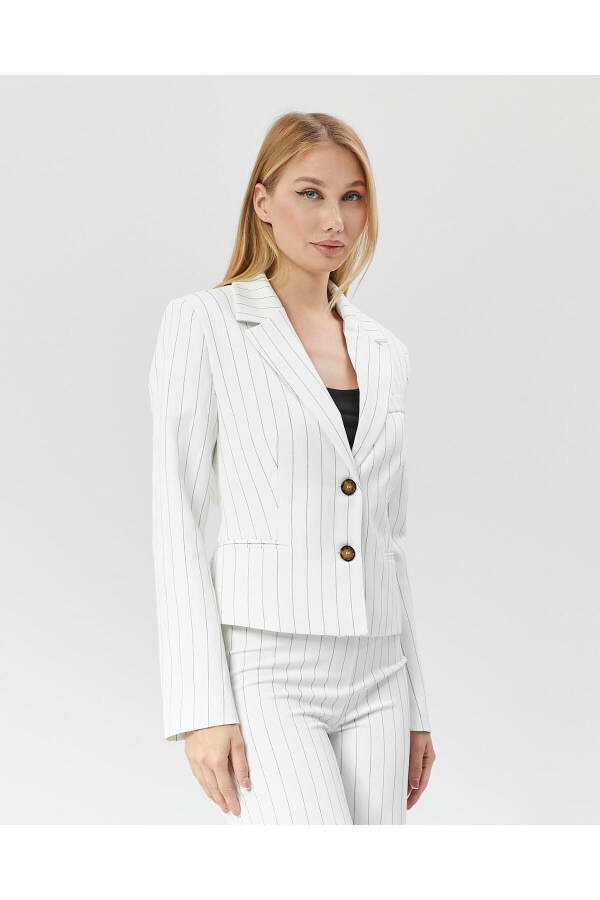 Women's Striped Classic Crop Biker Jacket WHITE - 2