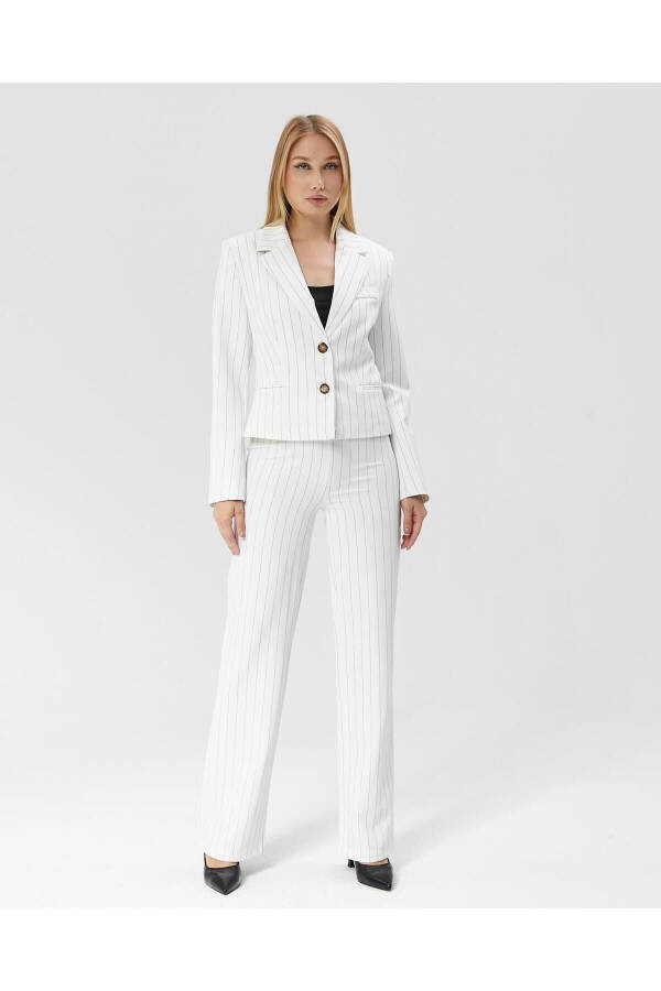 Women's Striped Classic Crop Biker Jacket WHITE - 3