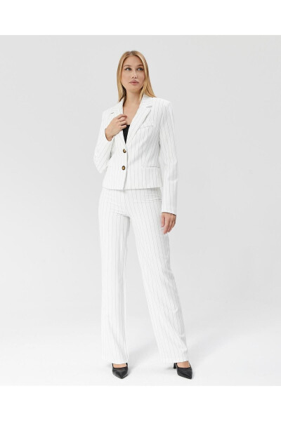 Women's Striped Classic Crop Biker Jacket WHITE - 4