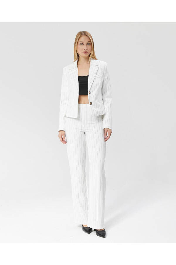 Women's Striped Classic Crop Biker Jacket WHITE - 8