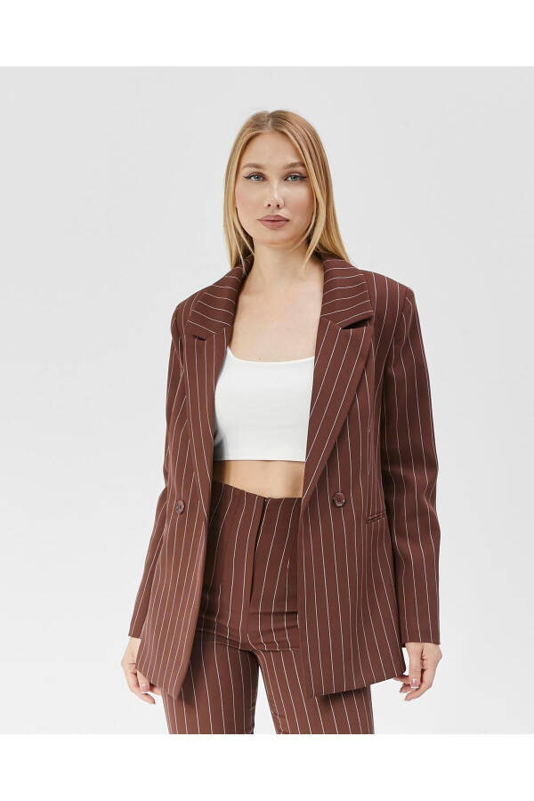 Women's Striped Classic Trend Jacket COFFEE - 1