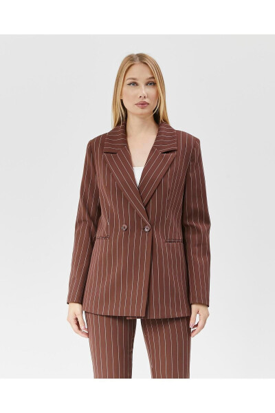 Women's Striped Classic Trend Jacket COFFEE - 5