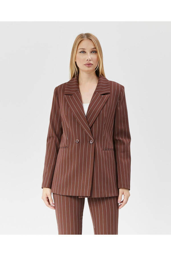 Women's Striped Classic Trend Jacket COFFEE - 5